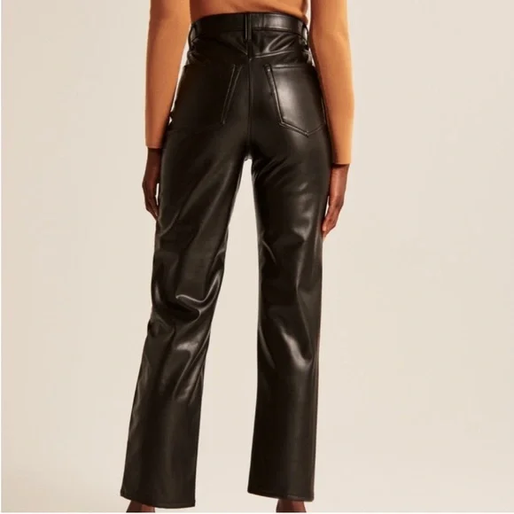 NWOT Abercrombie & Fitch Vegan Leather Ankle Straight Pants - Picture 2 of 7